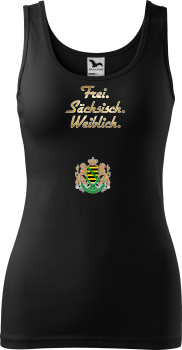 Damen Hemd in schwarz oder grün mit Frei. Sächisch. Weiblich. und königlichen Sachsenwappen, lieferbar in XS-XXL